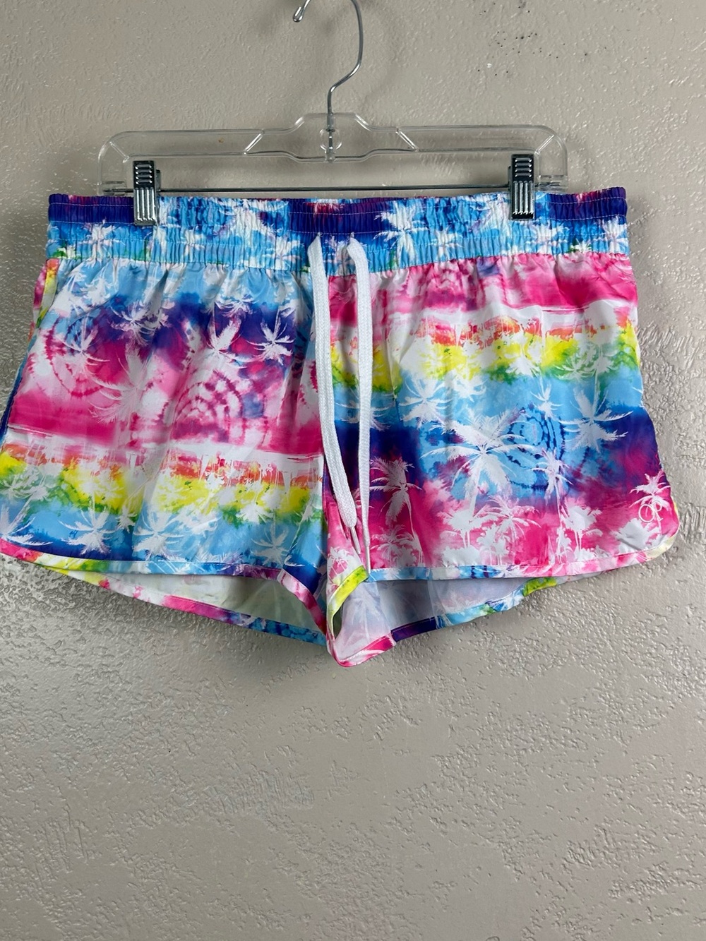 5 for $30 OP Women's Tie-Dye Palm Print Swim Shorts - Pink, Blue, Yellow, Purple